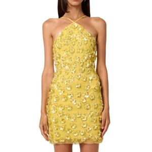 Liv Foster 'Maeve' Beaded Sequin Halter Mini Dress - Yellow Multi (NWT)